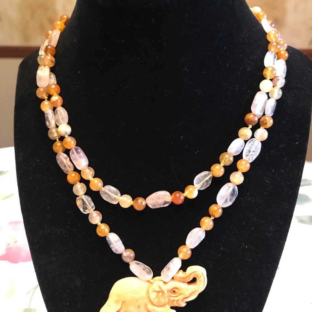 MALA BEAD NECKLACE~ RED ORANGE AGATE,CARNELIAN,BERYL AND QUARTZ - Picture 4 of 11